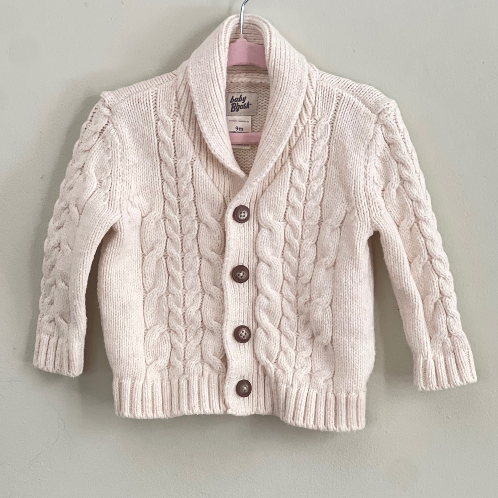 Baby Bgosh Cardigan Sweater Kids 9M Cable Knit Shawl Collar Cream Grandpacore